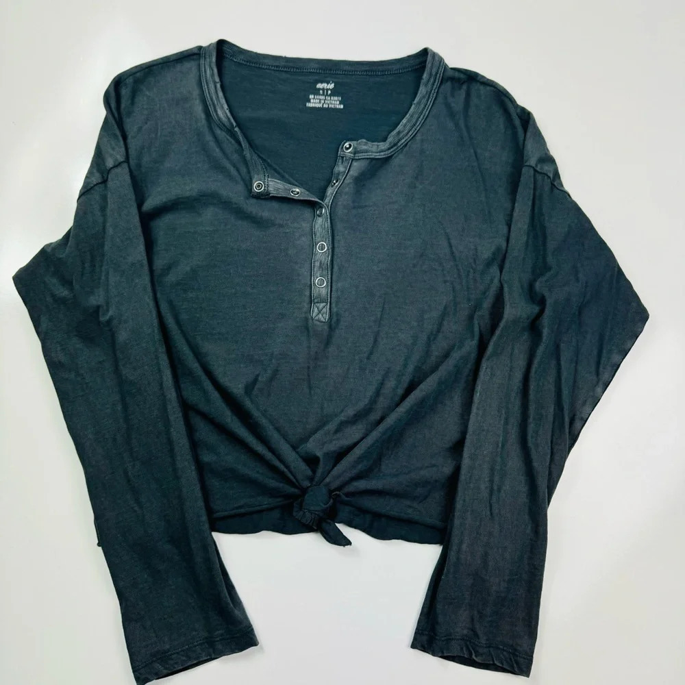 Aerie Smoked Gray Long Sleeve Front Knot Shirt Size Small